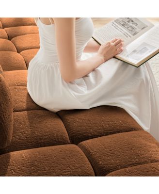 Streamdale Burnt Orange 3-Seater Chenille Sofa Set with Ottomans & Pillows