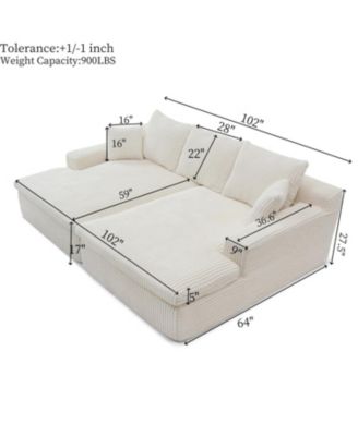 Oversized Sectional Sofa Bed with Double Chaise Lounge - Beige