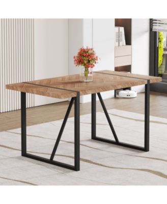 Minimalist Retro Dining Table - Textured Top, Black Metal Legs