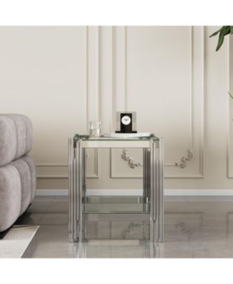 Modern Tempered Glass Top End table with Silver Stainless Steel Frame