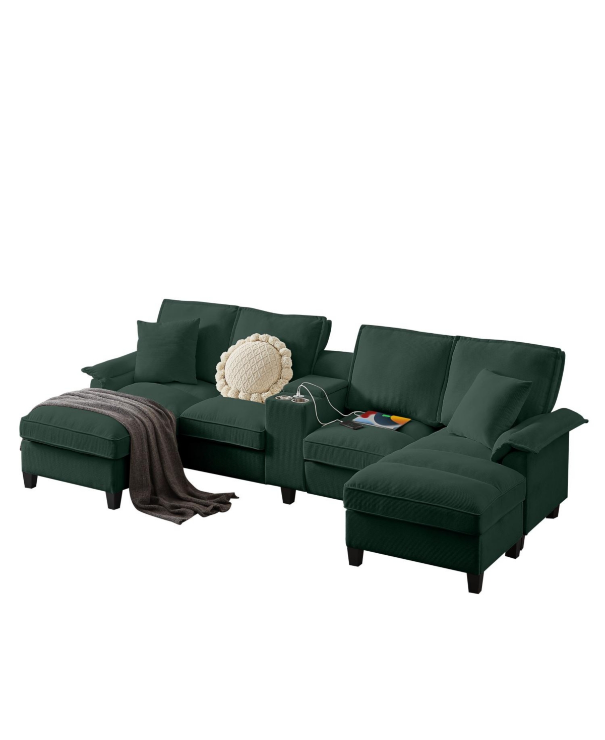 Streamdale Furniture 120" Corduroy Sectional Sofa Bed with Storage, U-Shape, Green