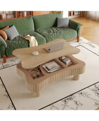 Lift Top Coffee Table - Fluted Panel, Hidden Storage, Easy Assembly