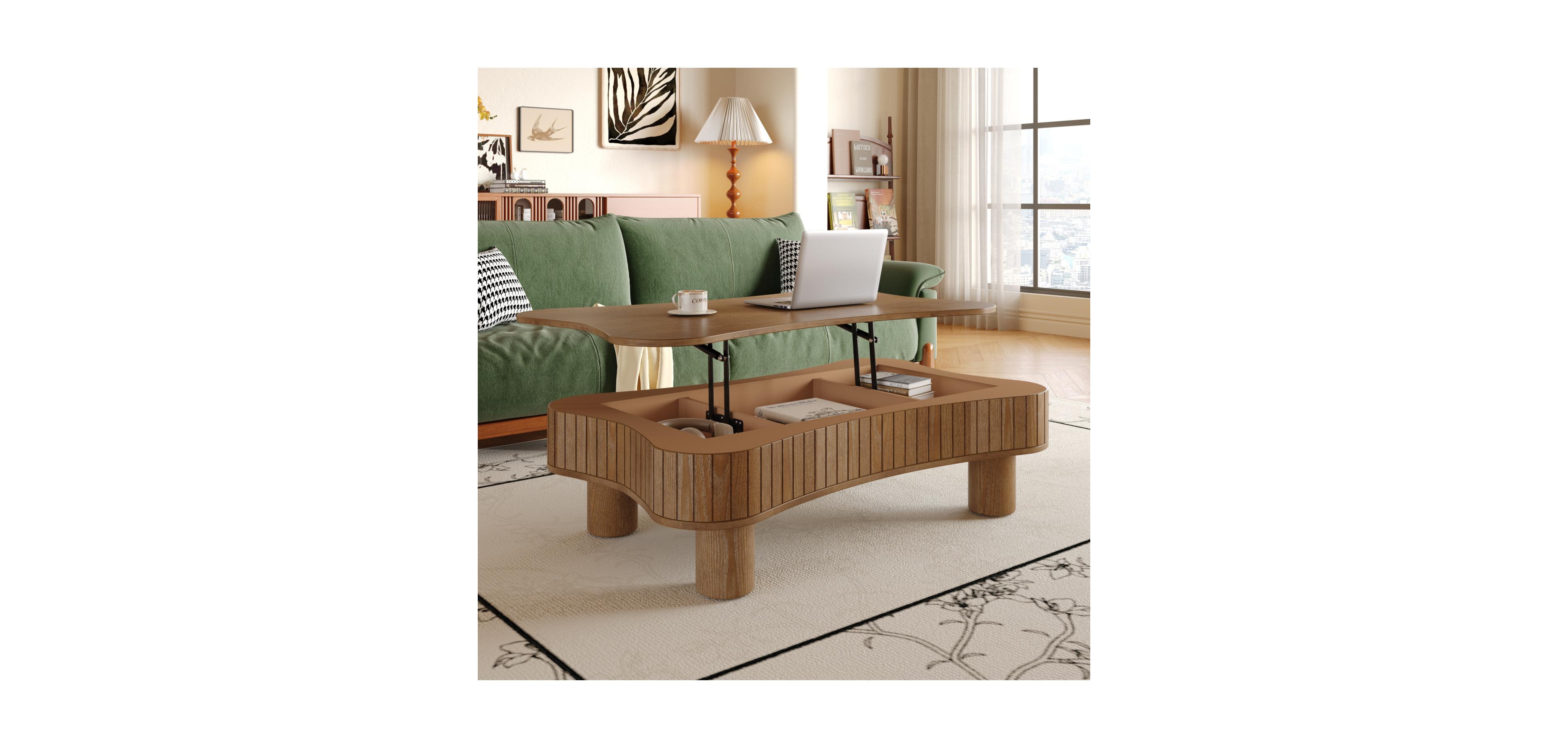 Streamdale Furniture Lift Top Coffee Table - Fluted Panel, Hidden Storage, Walnut
