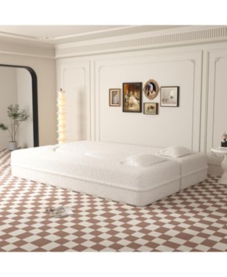 Convertible Teddy Fabric Foam Sleeper Sofa Bed with 2 Pillows