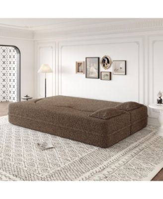 Teddy Fabric Foam Sleeper Sofa Bed with 2 Pillows - Brown