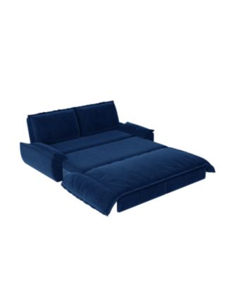 Queen Pull Out Sleeper Sofa Bed - 3-in-1 Convertible Velvet Loveseat, Blue