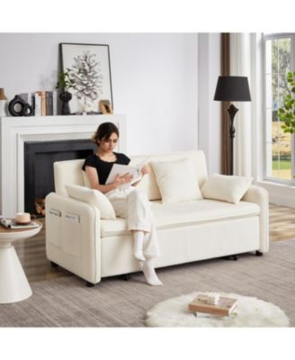 66" Sleeper Sofa Bed 3-in-1 Pullout, Corduroy, Beige