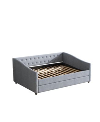  Upholstered Daybed with Twin Trundle, Tufted Sofa Bed - Light Grey