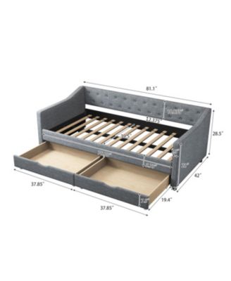 Twin Daybed with Drawers, Tufted Sofa Bed - Light Grey