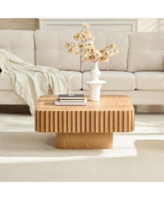 31.5" Modern Drum Coffee Table - Natural Wood