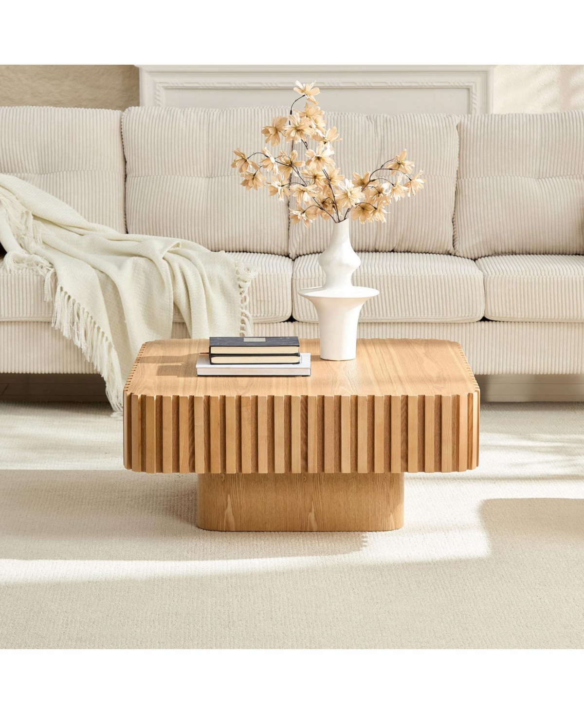 Streamdale Furniture 31.5" Modern Drum Coffee Table - Natural Wood