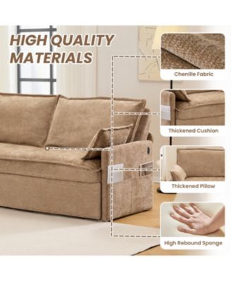 59.5" Chenille Sleeper Sofa Bed w/ Storage & USB Charging