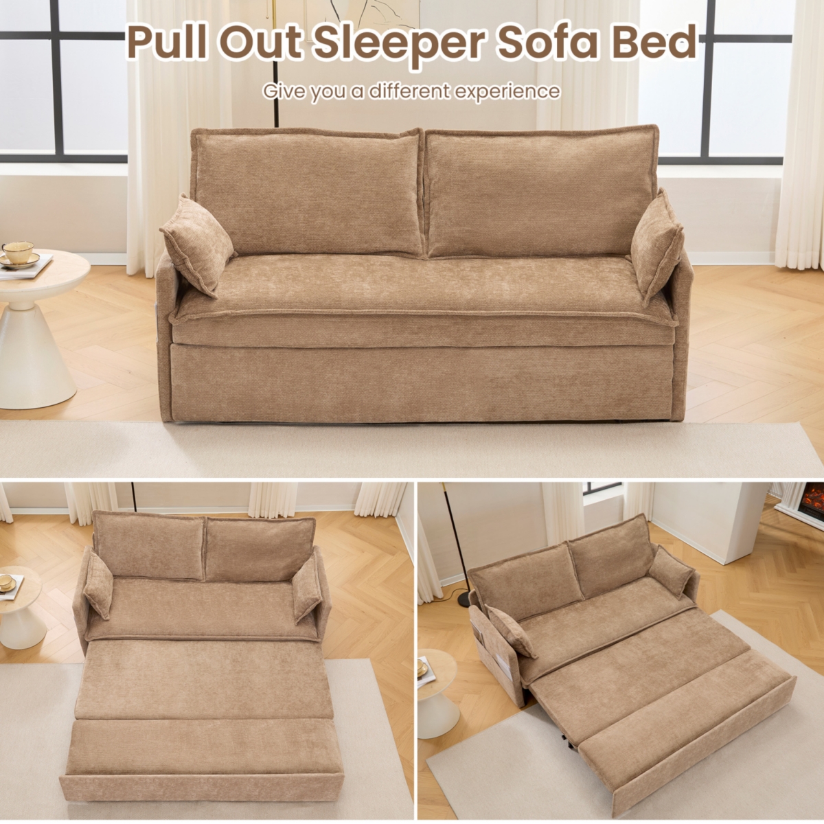 Streamdale Furniture 59.5" Chenille Sleeper Sofa Bed w/ Storage & Usb Charging