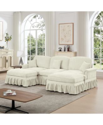 Comfy Modular U-Shape Chenille Sectional Sofa with Ottomans - Beige White