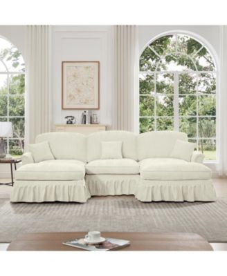 Comfy Modular U-Shape Chenille Sectional Sofa with Ottomans - Beige White