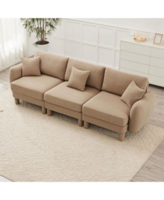 Boucle 3-Seater Sofa, Shell Armrests, Coffee