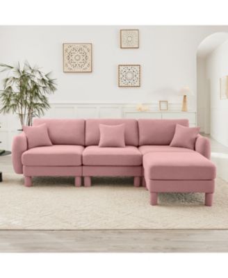  Pink Boucle Convertible Sectional Sofa with Ottoman
