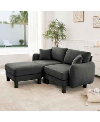 Boucle Loveseat Sofa with Ottoman & Shell Armrests