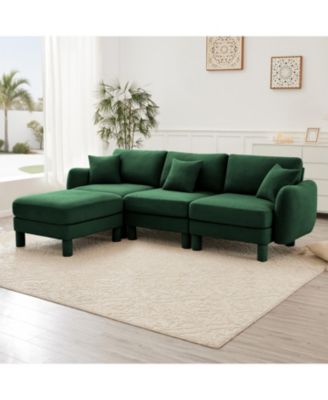 Streamdale Boucle Convertible Sectional Sofa with Ottoman - Green