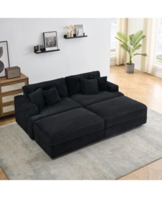 Black Corduroy Sofa w/ Storage Legs & Pillows