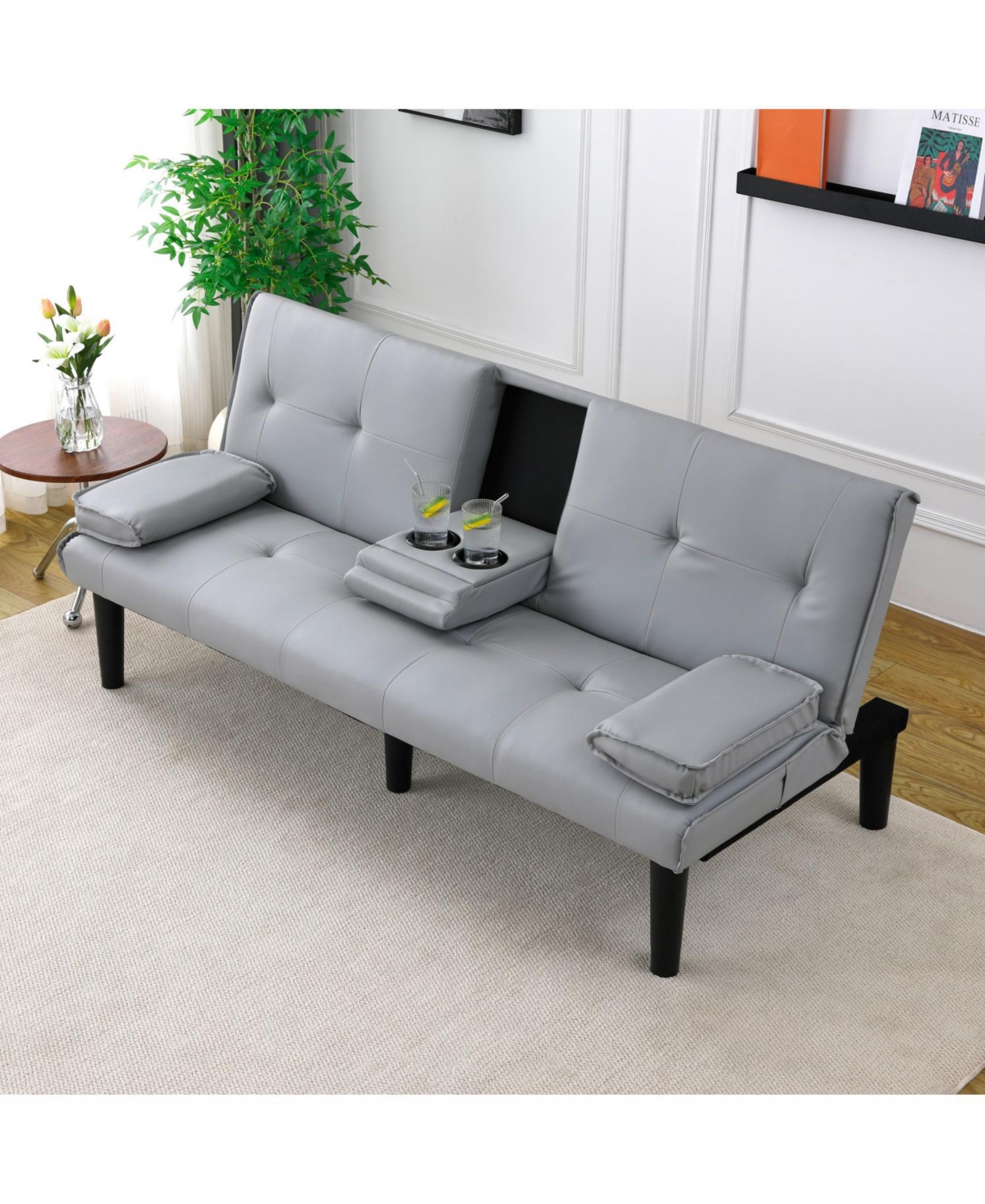 Streamdale Furniture 67" Pvc Sofa Bed with Foldable Design & Cup Holders