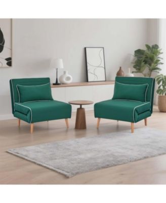 Velvet Foldable Sofa Bed Set - Adjustable Backrest, Green