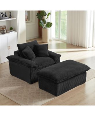 Streamdale Modern Cushioned Sofa with Footrest - Black