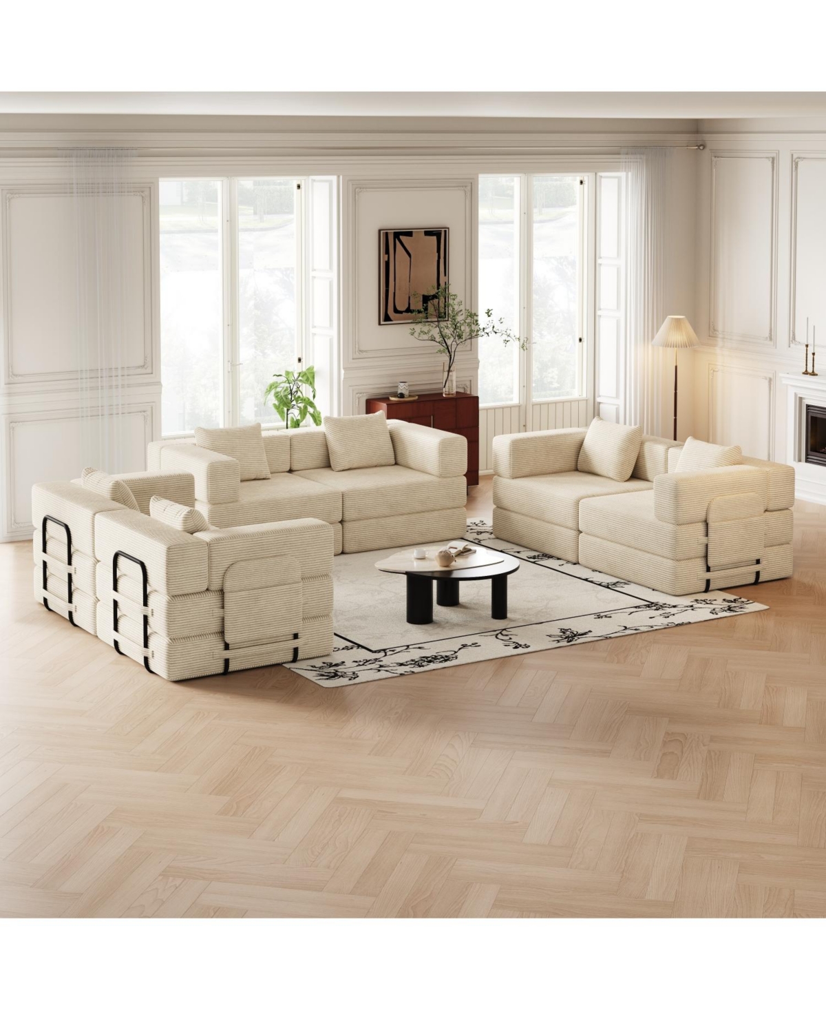 Streamdale Furniture Corduroy Folding Sofa Bed with Storage & Cushions