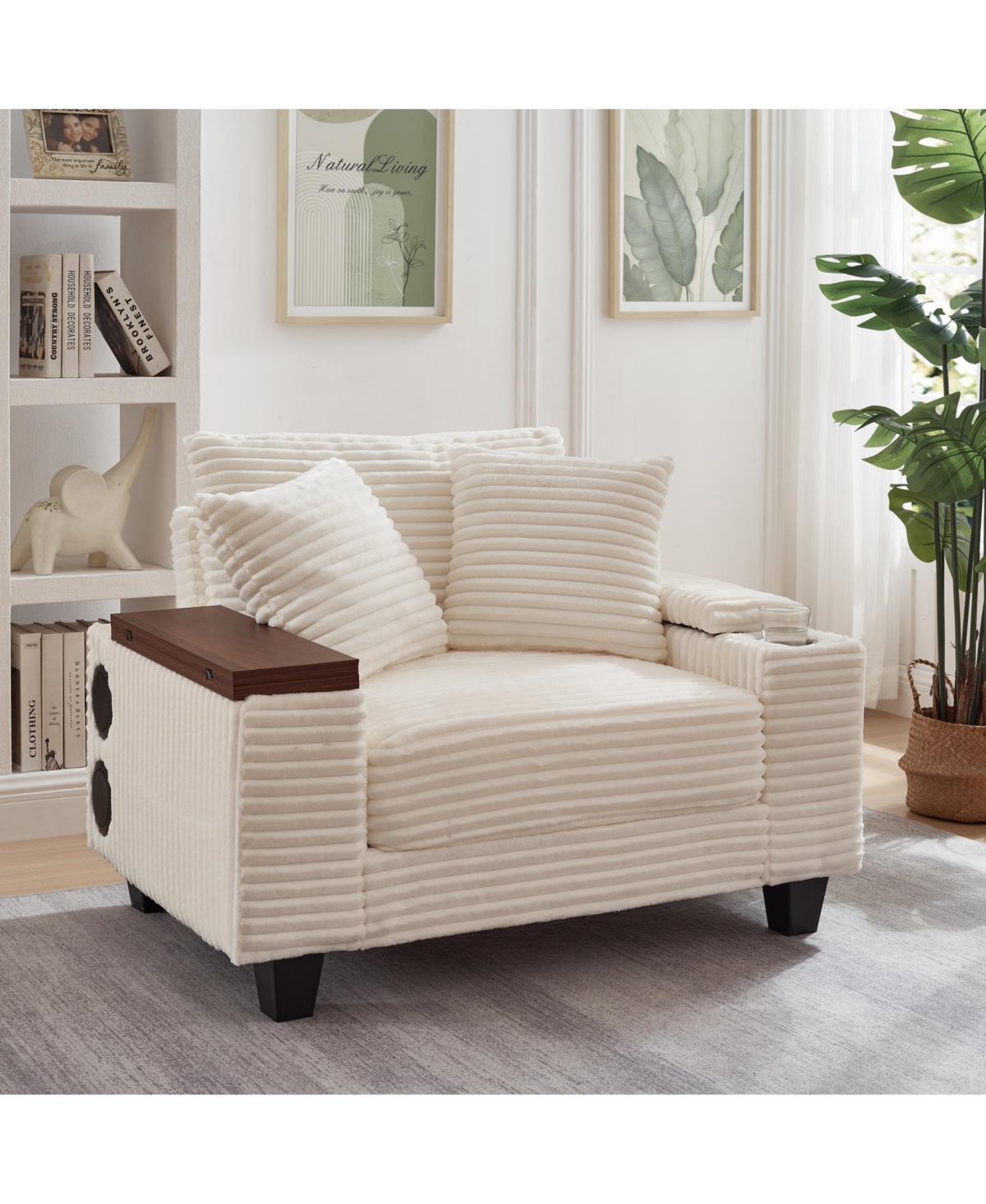 Streamdale Furniture Corduroy Sofa Bed with Ottoman, Bluetooth, Usb, Rotating Table