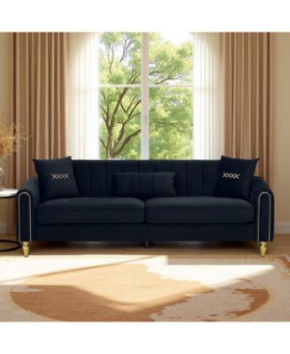 Modern Plush 3-Seater Sofa with Pillows & Metal Legs