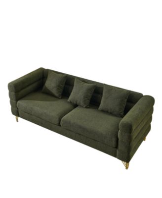 81" Oversized 3-Seater Sectional Sofa, Green Teddy
