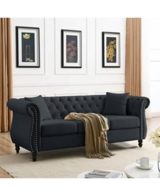 80" Velvet Chesterfield Sofa, Tufted 3 Seater Couch