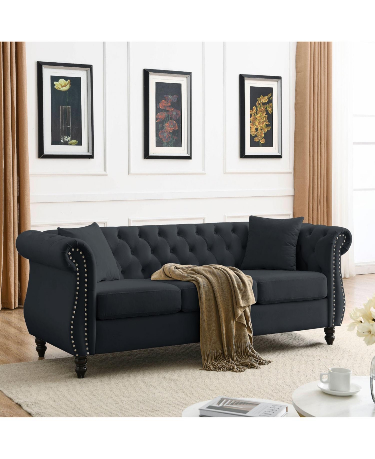 Streamdale Furniture 80" Velvet Chesterfield Sofa