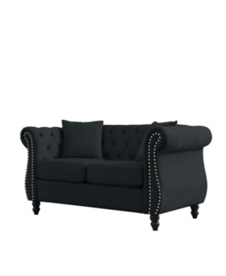  80" Black Velvet Chesterfield Sofa, Tufted 3 Seater Couch