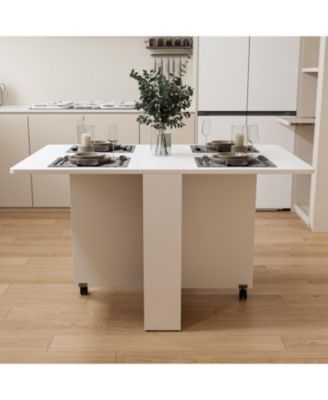 Foldable 51.18" white table for small families display or home use.