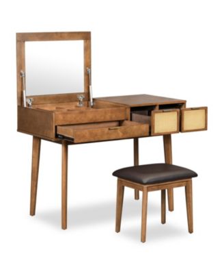 Versatile Makeup Vanity Table with Hidden Mirror & Ample Storage