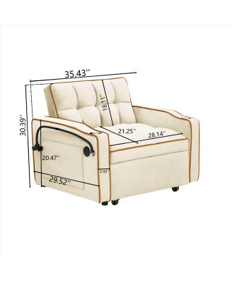 Sofa Bed with Adjustable Back, USB Port, Wheels