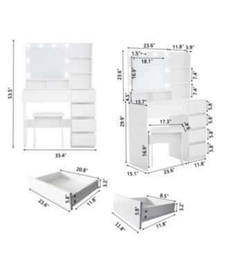 Vanity Desk with Mirror, Storage, Power Strip & Lighting
