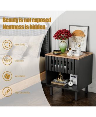 2 Set Nightstands with Grille Striped Doors