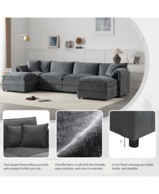 Streamdale 136" Chenille U-Shaped Sectional Sofa with Ottomans
