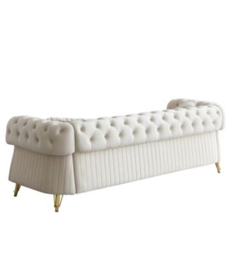 89" Chesterfield Tufted Velvet Sofa, Beige