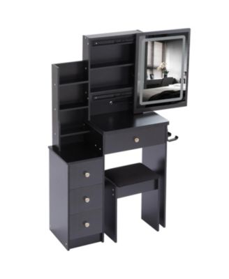 Streamdale Vanity Table, Stool, and LED Mirror with Power Station