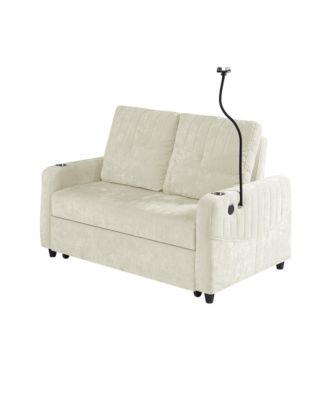Modern Loveseat Sofa Bed with Pull-Out, Storage, and Ports