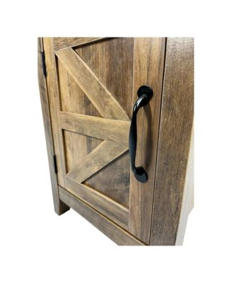 Farmhouse End Table with Storage and Charging Station, Drawer and Barn Door