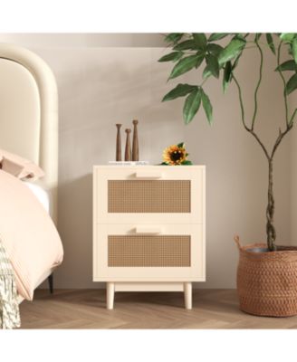 Rattan End Table with Storage Drawers