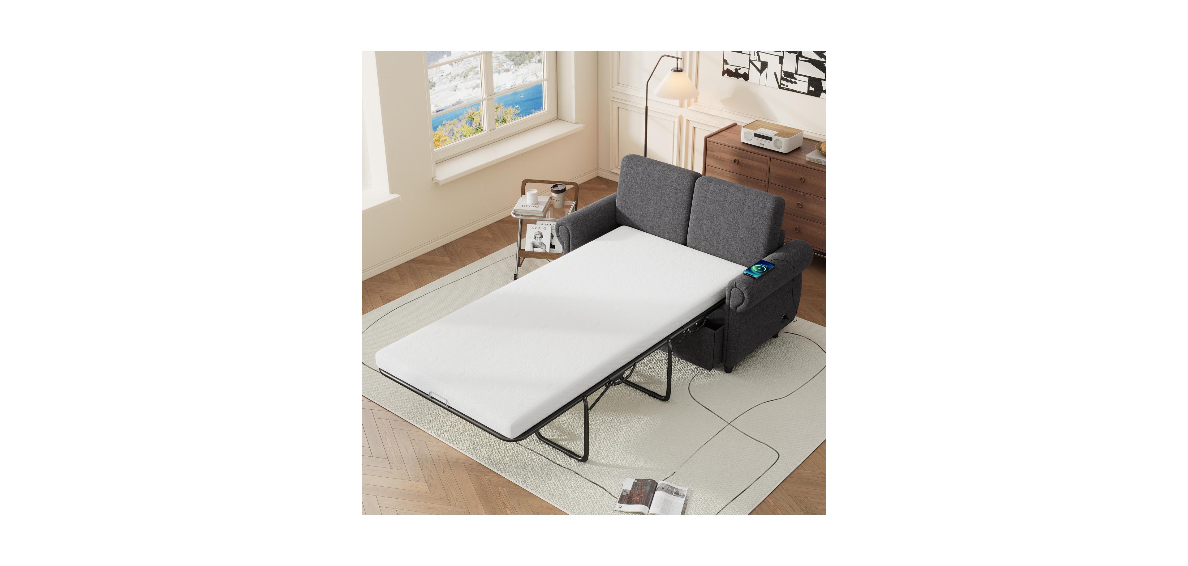 Streamdale 57.9'' Pull Out Sofa Bed Loveseat Sleeper with Twin Memory Mattress Two Usb Ports for Living Room Spaces