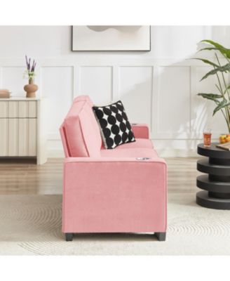 83.86"Snowfleece Fabric sofa,Modern Compressed Couch,3-Seater Sofa, Furniture for Living Room,Bedroom,office, Pink