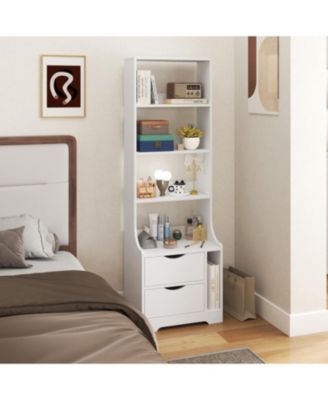 Night Stand with Bookshelf, Night Stand with 2 Storage Drawers for Bedroom