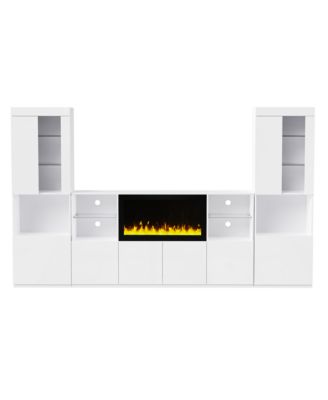 Modern TV Stand with Non-Heating Electric Fireplace, LED Lights, and Tempered Glass Shelves for up to 75" TVs