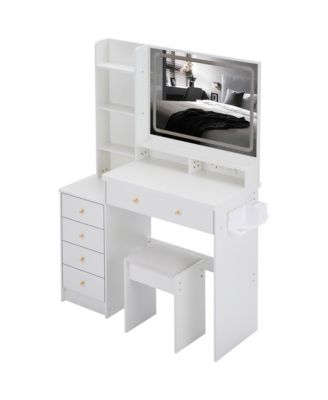 Large Vanity Table with Charging Station and LED Mirror (41)
